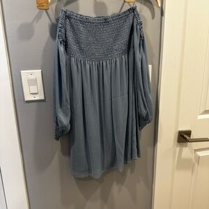 NWT Blue smocked babydoll off-shoulder Zara dress